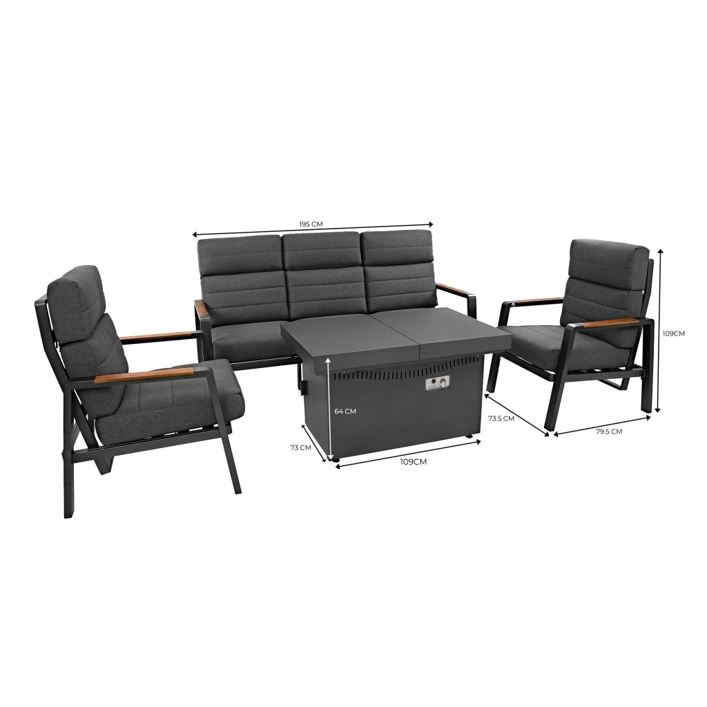 Set Giardino Alluminio 5 Posti Divano Poltrone Reclinabili Tavolo Braciere