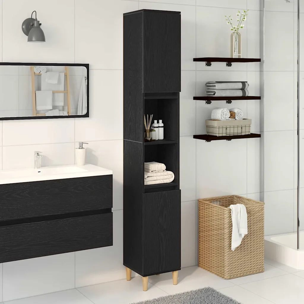 Mobile da Bagno Rovere Nero 30 x 30 x 190 cm Legno multistrato 862805