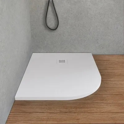 Piatto doccia resina 80x100 semicircolare destro bianco pietra riducibile   Loren