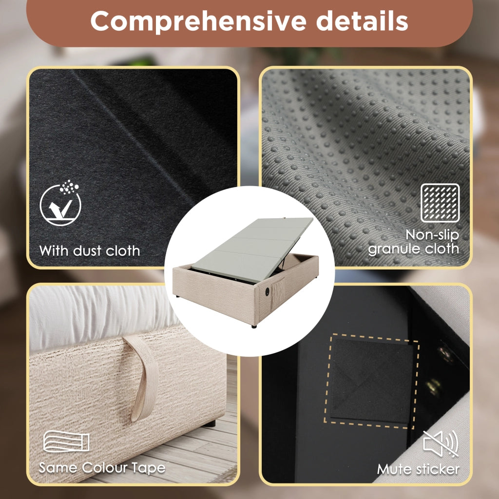Letto Contenitore Letto Matrimoniale 140×200 cm con USB; Type-C e Vano Contenitore; senza Materasso