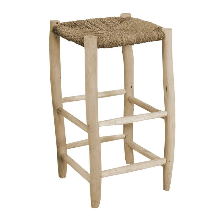 Sgabello Bar 35x35xh65 cm in Legno con Seduta Impagliata Naturale