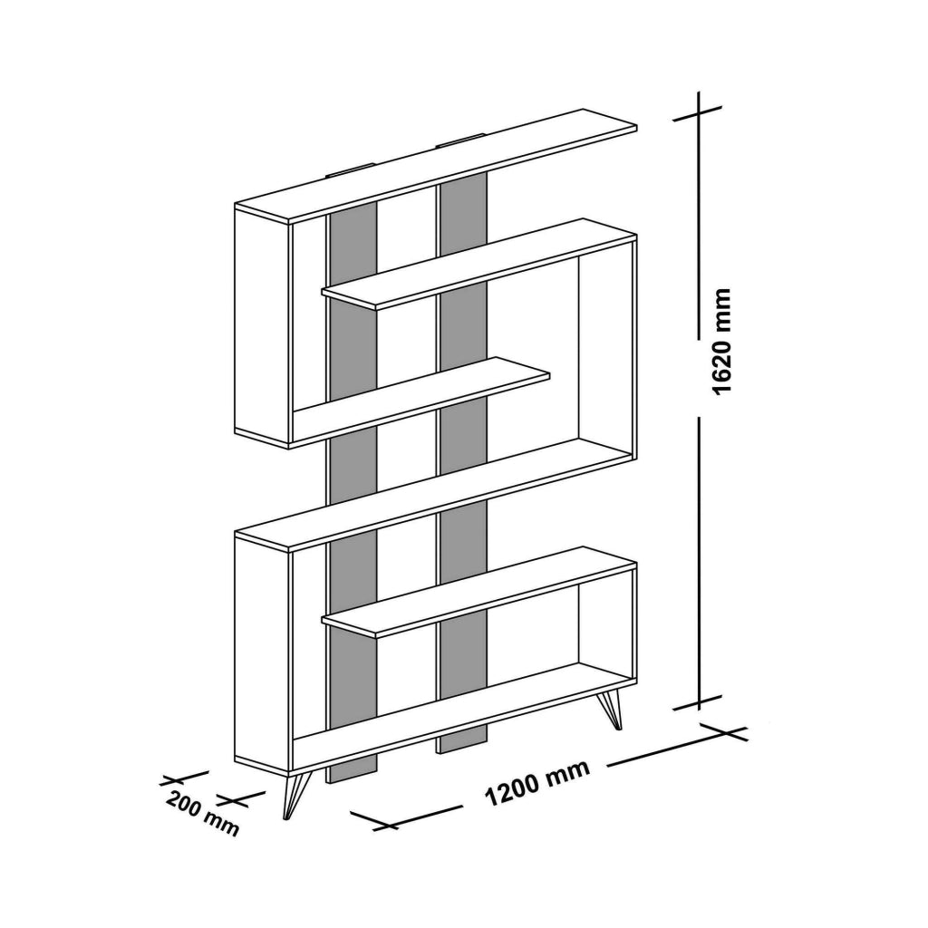 Libreria Spodumene, Scaffale da ufficio, Mobile portalibri, Biblioteca, 120x20h162 cm, Bianco e Noce