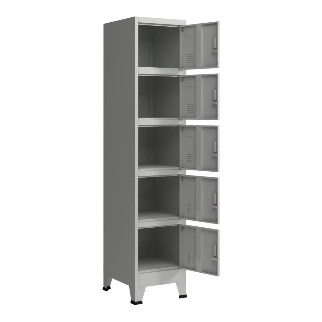 Armadietto per ufficio mobiletto portaoggetti per ufficio officina camera da letto metallo acciaio con 5 ante in acciaio laccato 180 x 38 x 45 cm grigio 03_0006349