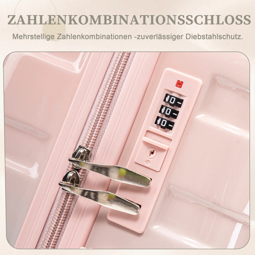 Set composto da due valigette girevoli in PC da 14"/20" con lucchetto a combinazione e trousse da 14" (rosa)