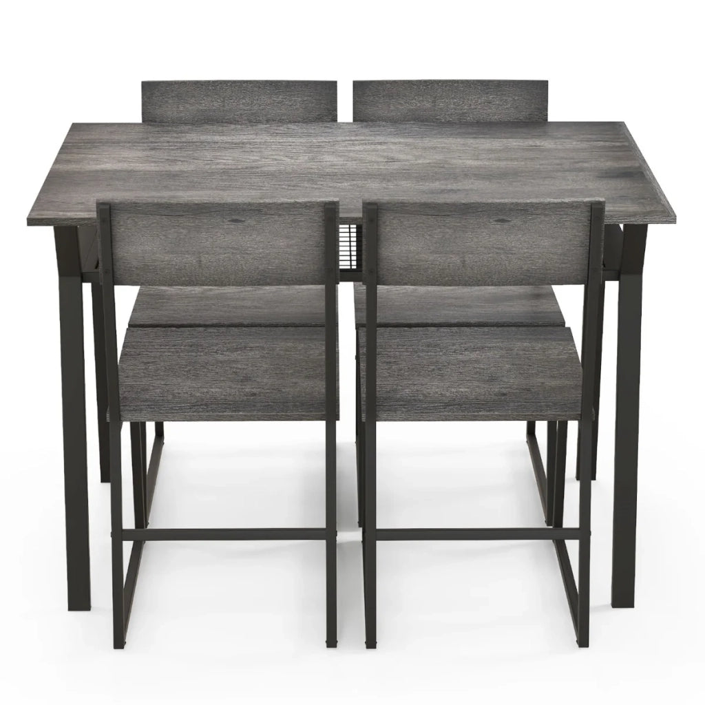 Set da pranzo composto da 5 pezzi: tavolo rettangolare 110 x 70 x 75 cm ergonomico finitura rustica metallo grigio 20_0011958