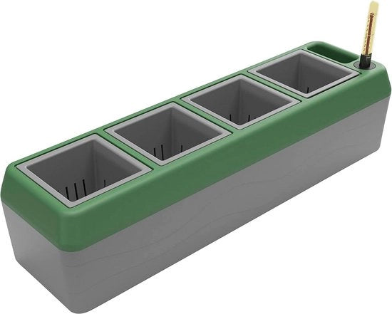 Scatole per piante per finestre 4-erbacee - Indicatore livello acqua - Nastro per finestra moderno - Grigio-verde scuro - Facile da utilizzare e pratica
