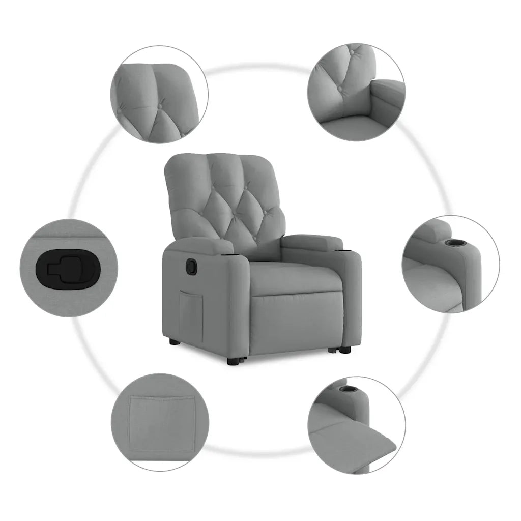 Poltrona | Sedia Relax Alzapersona Reclinabile Grigio Chiaro in Tessuto