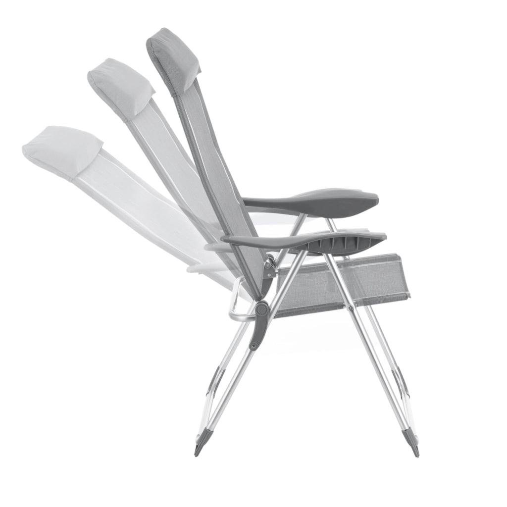 Set di 2 Sedie da Giardino / Terrazza / Campeggio / Balcone - 2 Sedie Pieghevoli con Schienale Alto Reclinabile in 5 Posizioni, Telaio in Allumino, Supporto fino a 115 kg - Grigio Chiaro