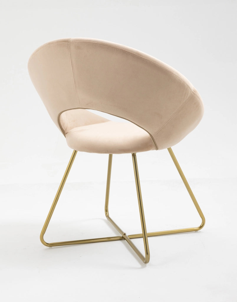 Poltrona Tonda Camera da Letto in Velluto Design Moderno, Sedia Imbottita Circolare con Gambe in Metallo Placcato Oro - Poltroncina per Salotto con Seduta Morbida Modello Grace - Beige