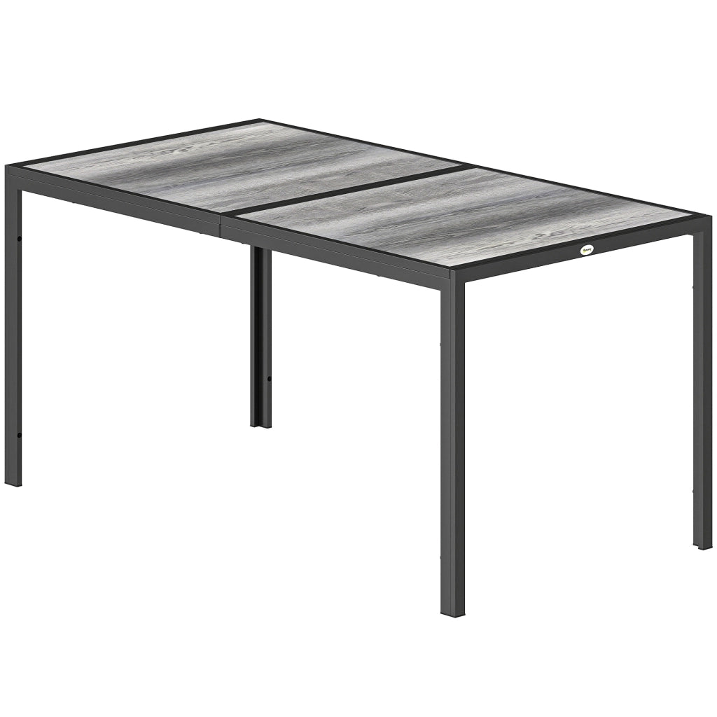 Tavolo da Giardino 4-6 Persone con Piano Effetto Legno, in Acciaio e Plastica PSPC, 150x80x74 cm, Grigio e Nero