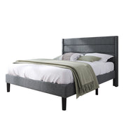 Letto imbottito matrimoniale 140×200 cm con rete e testiera; materasso incluso; lino; grigio scuro
