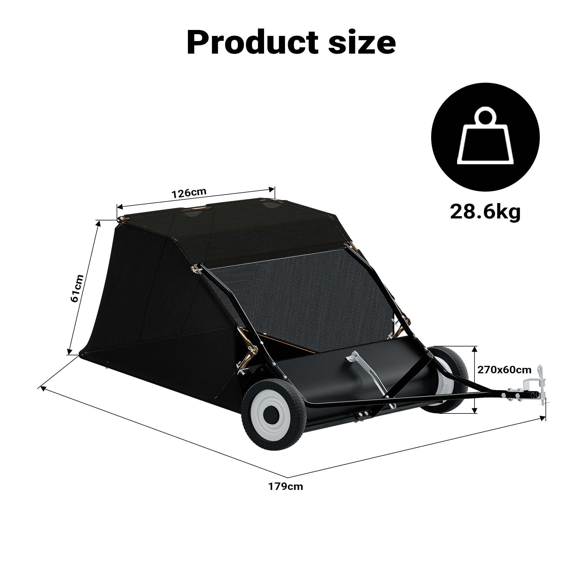 Spazzatrice trainata da prato per trattorini 105cm di larghezza Ruote in gomma da 266x60mm