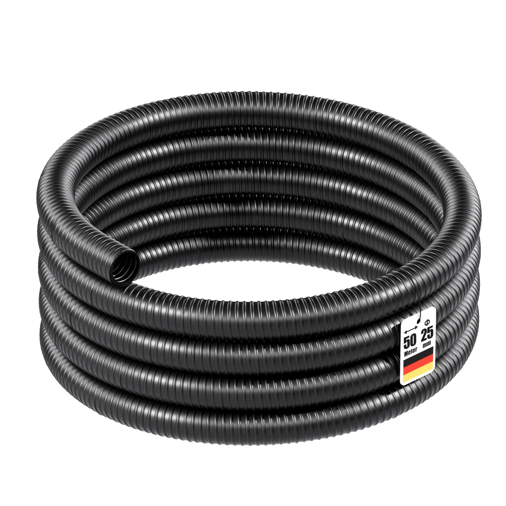 Tubo spiralato per pompe nero 50 m Ø 25mm (1″) con spirale rinforzata in PVC anti-attorcigliamento