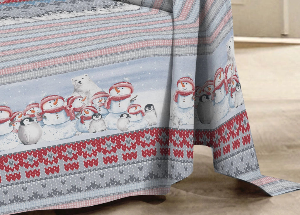 Telo Arredo Multiuso Linea Pensieri Delicati In Cotone Disegno Inverno Polare - Matrimoniale - Rosso