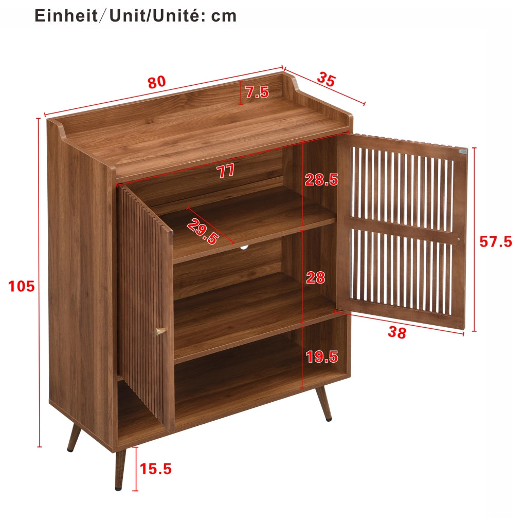 Scarpiera da ingresso con ante a scanalature e vano aperto 80x35x105 cm; noce