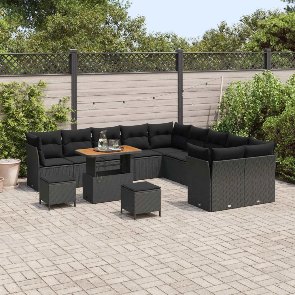 Set Divano da Giardino con cuscino 13 pcs Nero 3363494