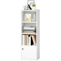 Libreria a 4 Livelli con Ripiani Aperti e Anta 40x30x120 cm Bianco