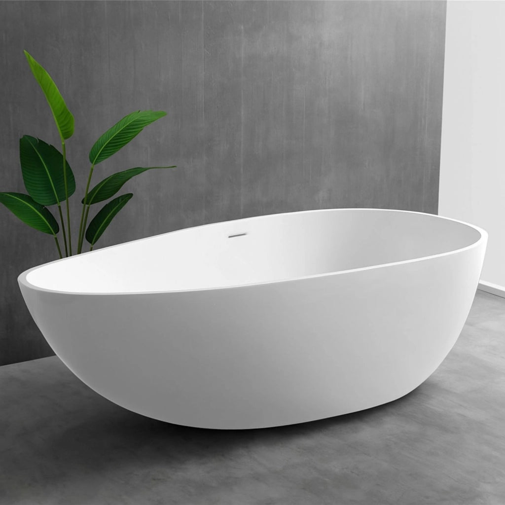 Vasca da bagno free standing lisa artificial stone bianco opaco matt *** misure l170x86x54 cm, confezione 1