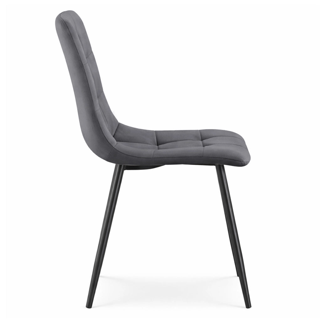 Set di 6 Sedie in velluto trapuntate NERO Grafite Scuro gambe nere