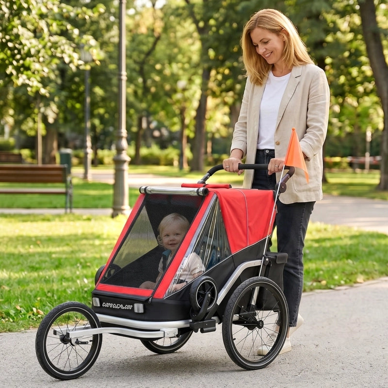 RIMORCHIO BICI PER BAMBINI 2-IN-1 2 posti Rosso in alluminio