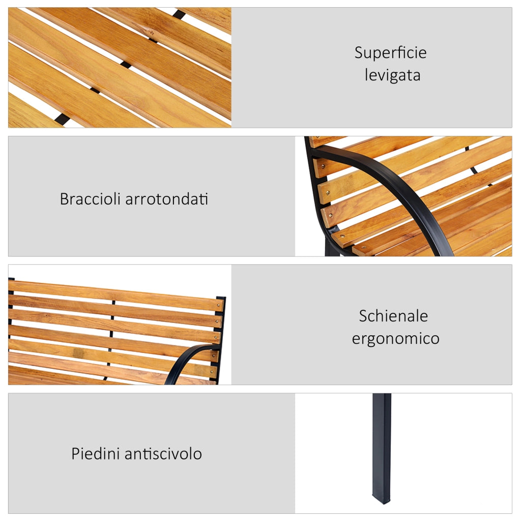 Easycomfort Panca in Legno 2 Posti, Panchina da Esterno, Giardino, Balcone o Terrazzo 122x60x83cm, Nero e Color legno