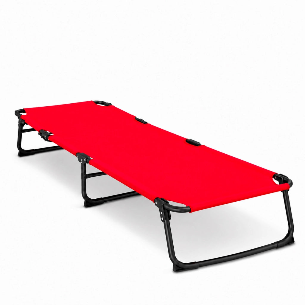 Lettino Pieghevole Prendisole Senza Tettuccio Parasole Schienale Reclinabile Regolabile Struttura In Metallo Nero Sedia Sdraio Per Spiaggia Mare Giardino Piscina 187 x 53 x 24 Cm (Rosso)