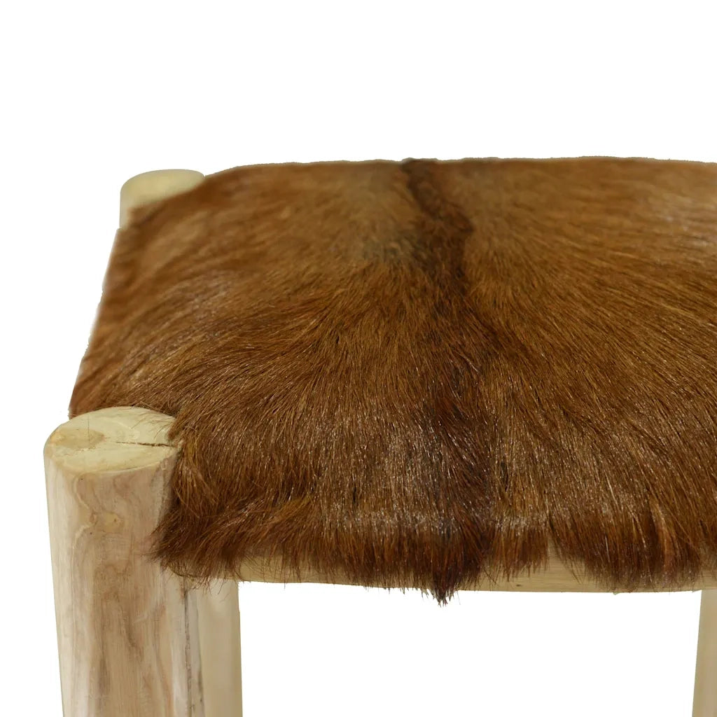 Sgabello da Bar in Vera Pelle e Legno Massello di Teak cod mxl 68501