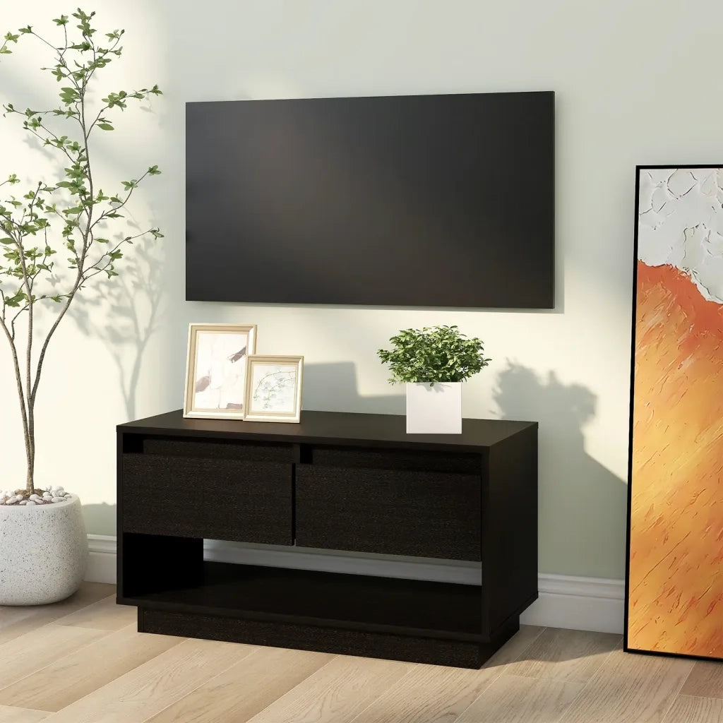 Mobile Porta TV Nero 74x34x40 cm in Legno Massello di Pino 813843