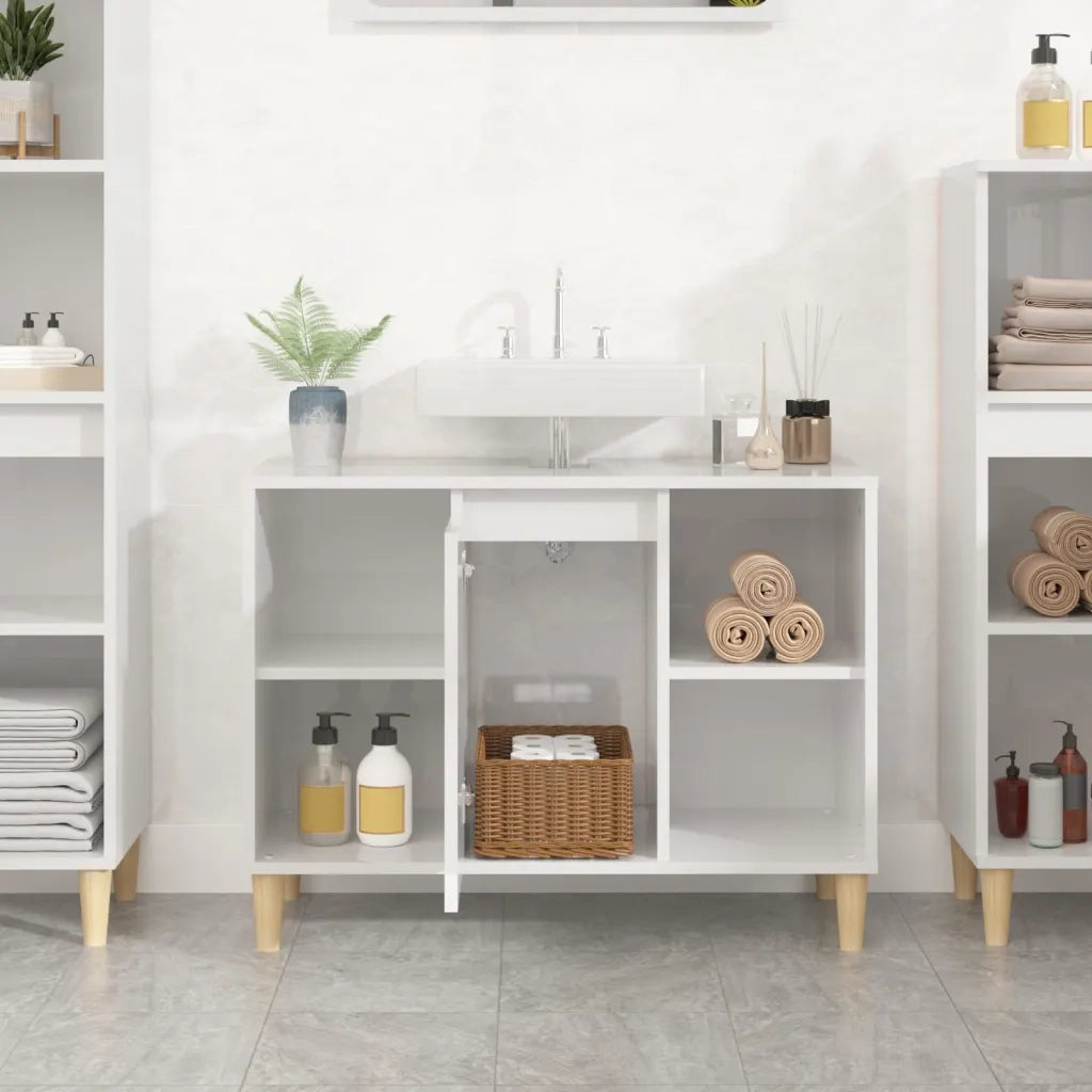 Mobile Lavabo Bianco Lucido 80x33x60 cm in Legno Multistrato 821286