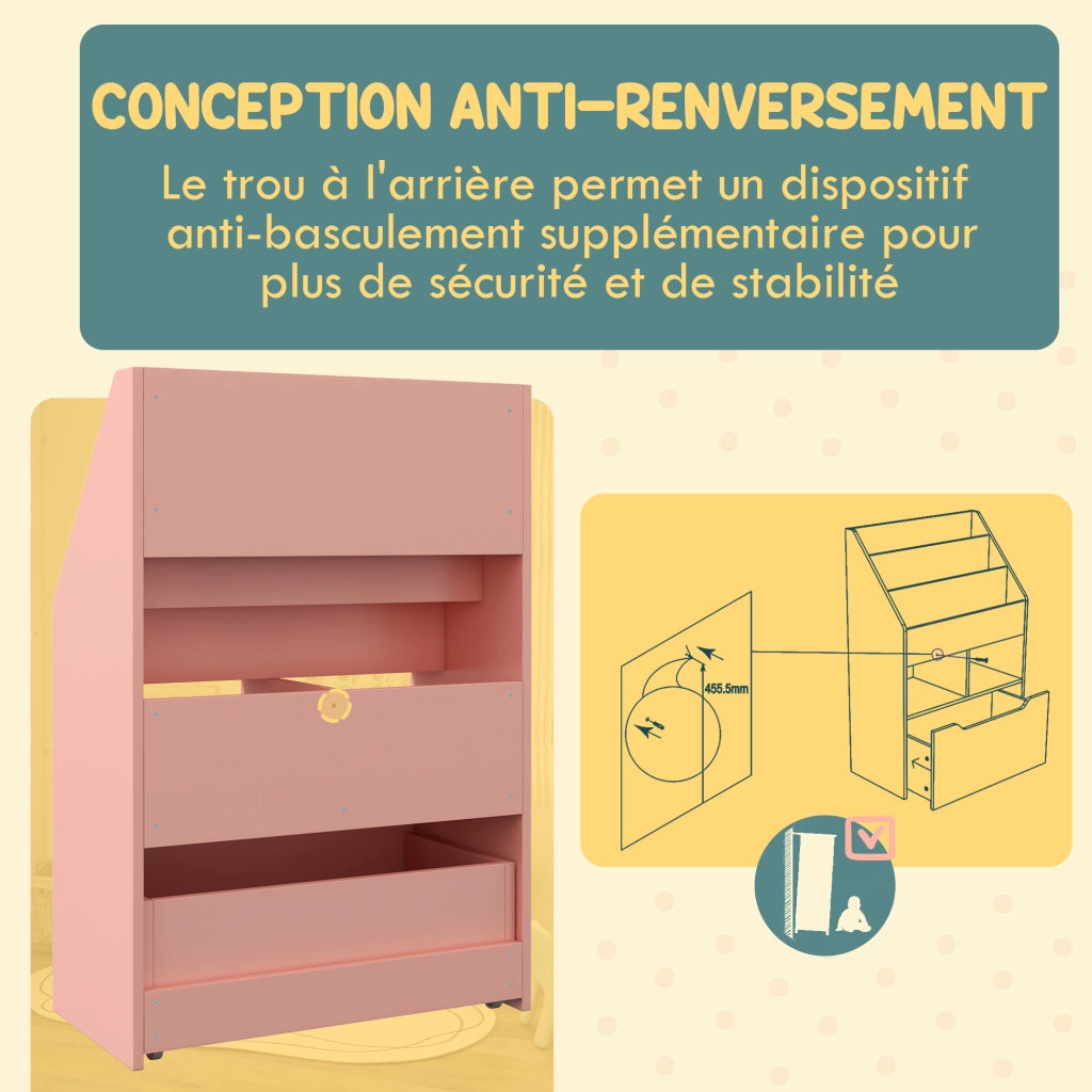 Libreria con cassetti e ripiani ¨C Minimal ¨C Rosa 80x30x180 cm
