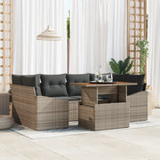 Set Divano da Giardino in 7 Pezzi con Cuscini Grigio Rattan