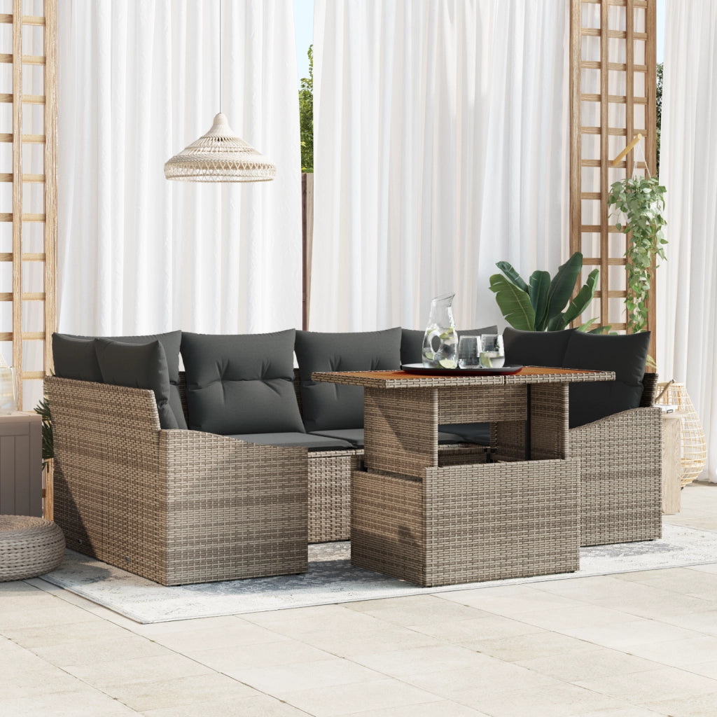 Set Divano da Giardino in 7 Pezzi con Cuscini Grigio Rattan