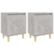 Set di 2 Comodini | Armadio da Notte | Mobiletto da notte Gambe in Legno Massello Grigio Cemento 40x30x50 cm
