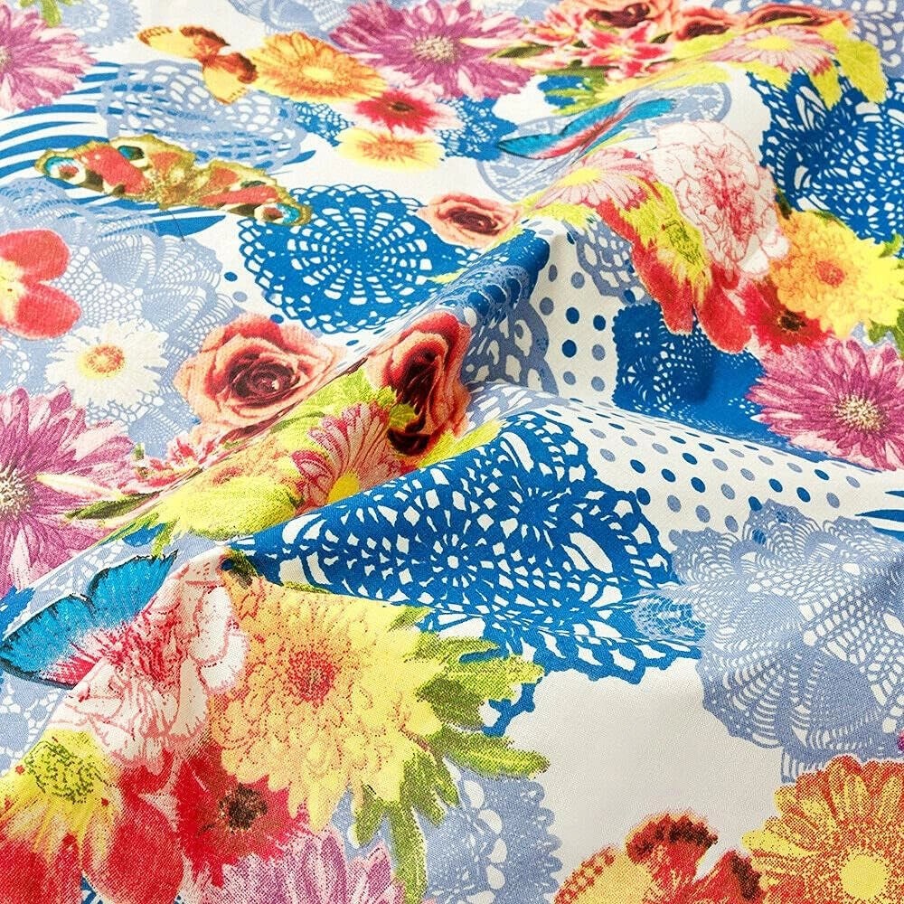 Telo Arredo Copritutto 170x280 cm Letto Poltrona Copridivano Cotone Cuoricini Fiori e Farfalle Blu