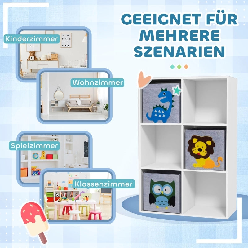 Scaffale per bambini, libreria per bambini con 3 scatole portaoggetti, scaffale per giocattoli, scaffale per cameretta, bianco+grigio, 61,8 x 29,9 x