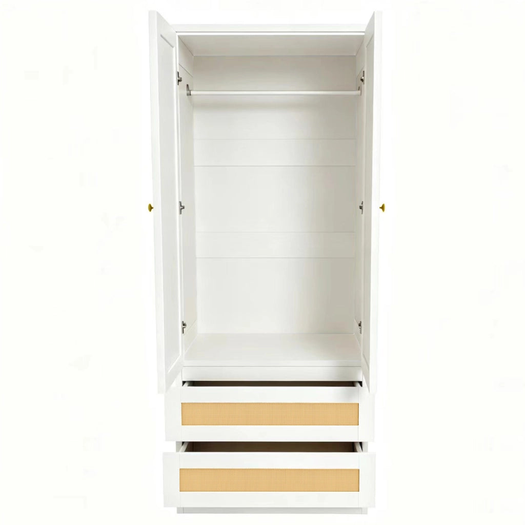 Armadio con 2 ante; 1 grande vano e 2 cassetti; ante effetto rattan per camera da letto; 70 × 55 × 170 cm