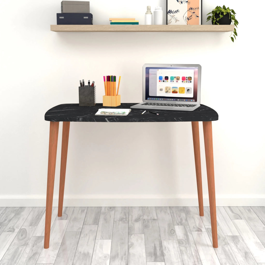 Tavolo 'Kongsberg' Scrivania - Tavolo da Sala Pranzo con Piano Retangolare - Effetto Marmo Nero [en.casa]