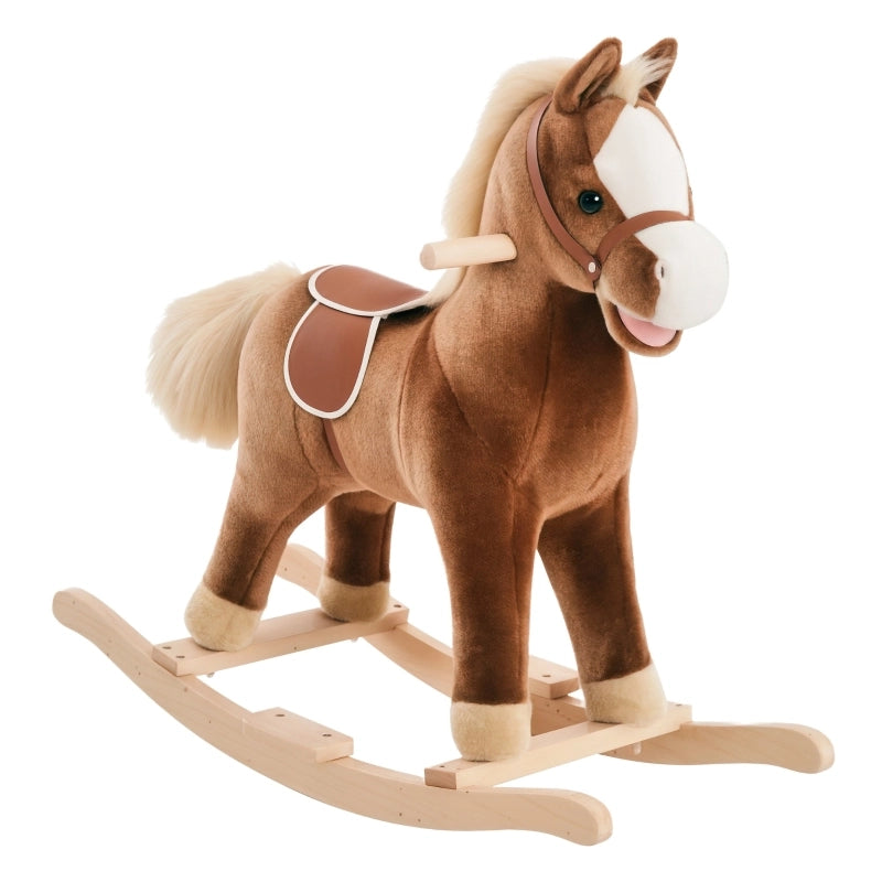 Cavallo a dondolo per bambini, peluche a dondolo, marrone, L74 x P33 x H62 cm