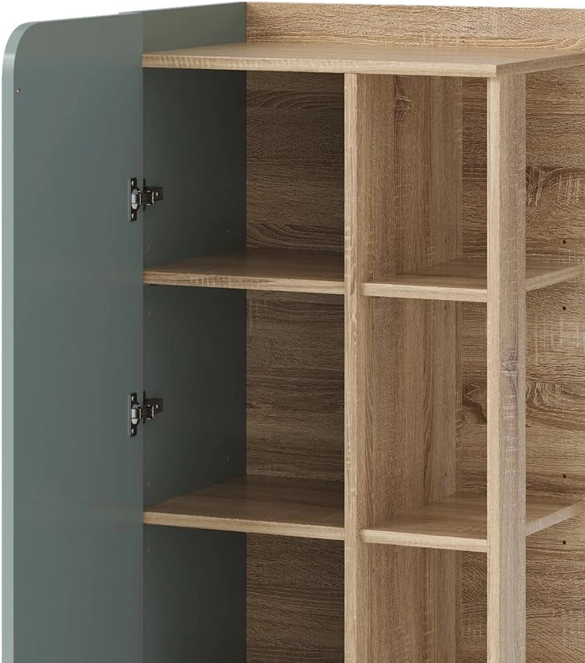 Mobiletto bagno Karen, Sonoma/blu, 50 x 128 cm con porta e vani aperti, per la conservazione di articoli da bagno e asciugamani