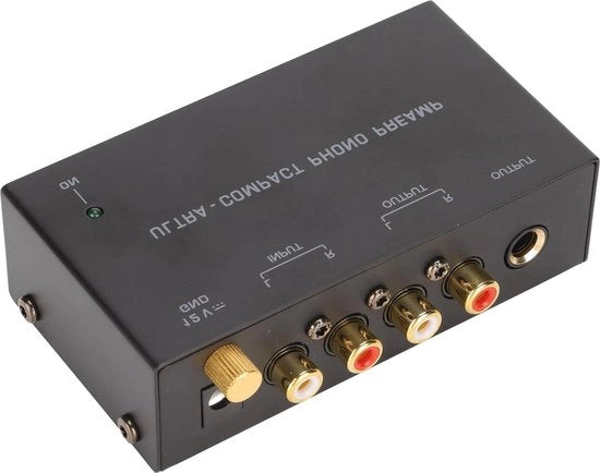 Amplificatore Stereo per Fono con Entrata RCA e Uscita RCA, Regolazione Independente, 100-240V (Presa EU) - Cavi Audiophile di Alta Qualità.