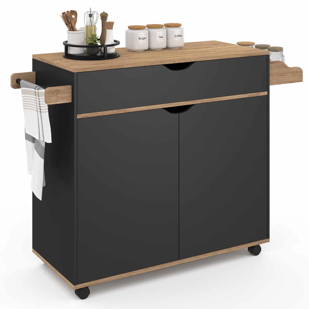 IDMarket - COSY XXL L.90 CM Aparador de cocina con cajón negro y estantes estilo haya