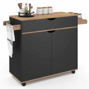 IDMarket - COSY XXL L.90 CM Aparador de cocina con cajón negro y estantes estilo haya
