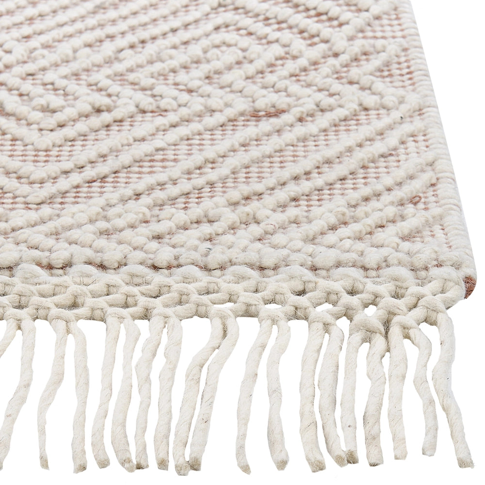 Tappeto di lana beige fatto a mano nappe motivo geometrico 160 x 230 cm soggiorno camera da letto