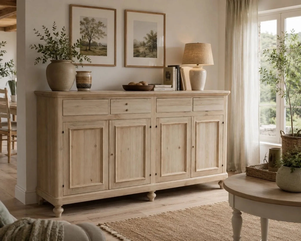 Credenza 4 porte 4 cassetti legno grezzo 198x50x107 (1620) - Mobili 2G