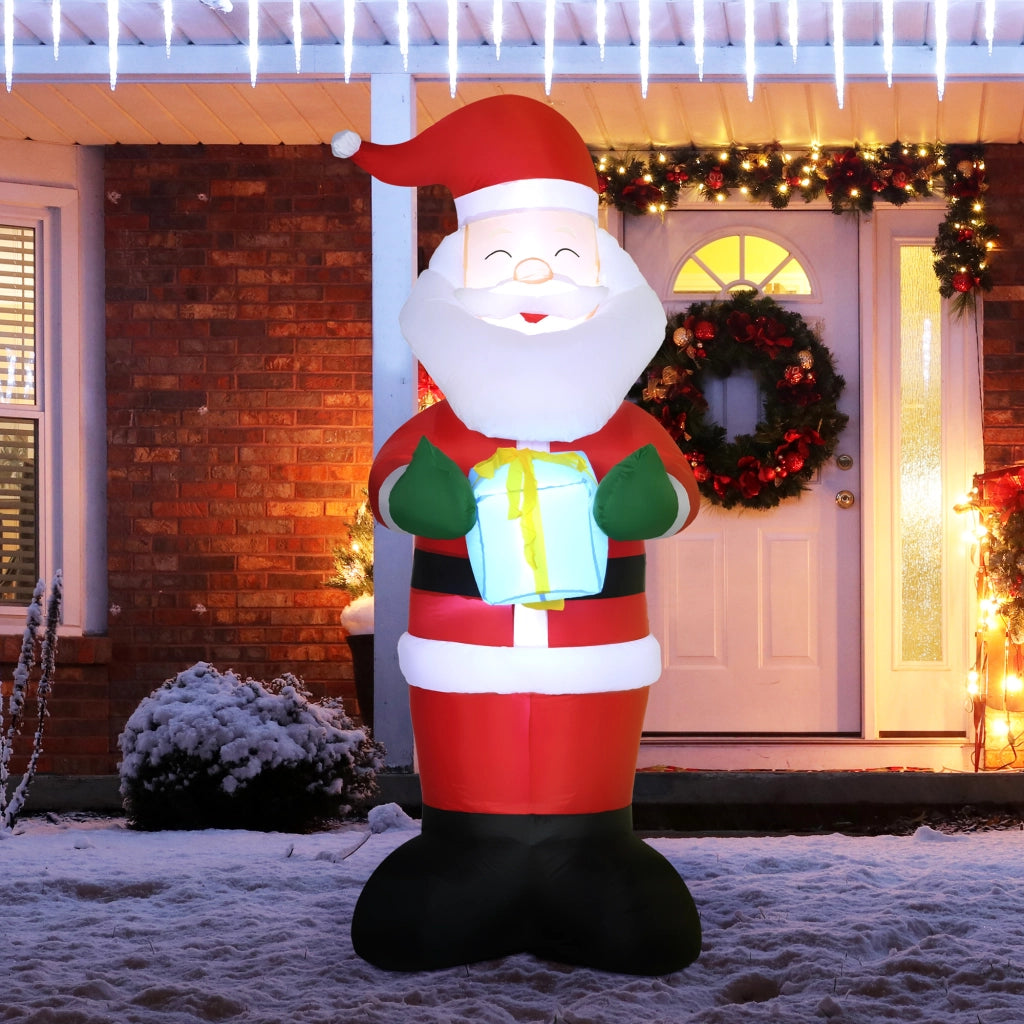 Babbo Natale Gonfiabile con Regalo, 3 Luci LED e Gonfiatore Incluso, 77x68x184cm