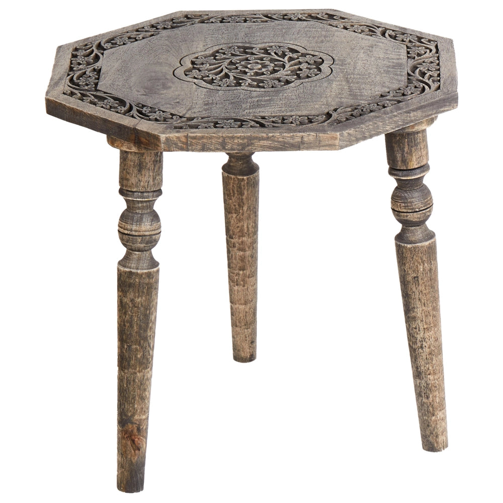 Tavolino in legno di mango scuro con piano rotondo 48 x 48 cm Design tradizionale