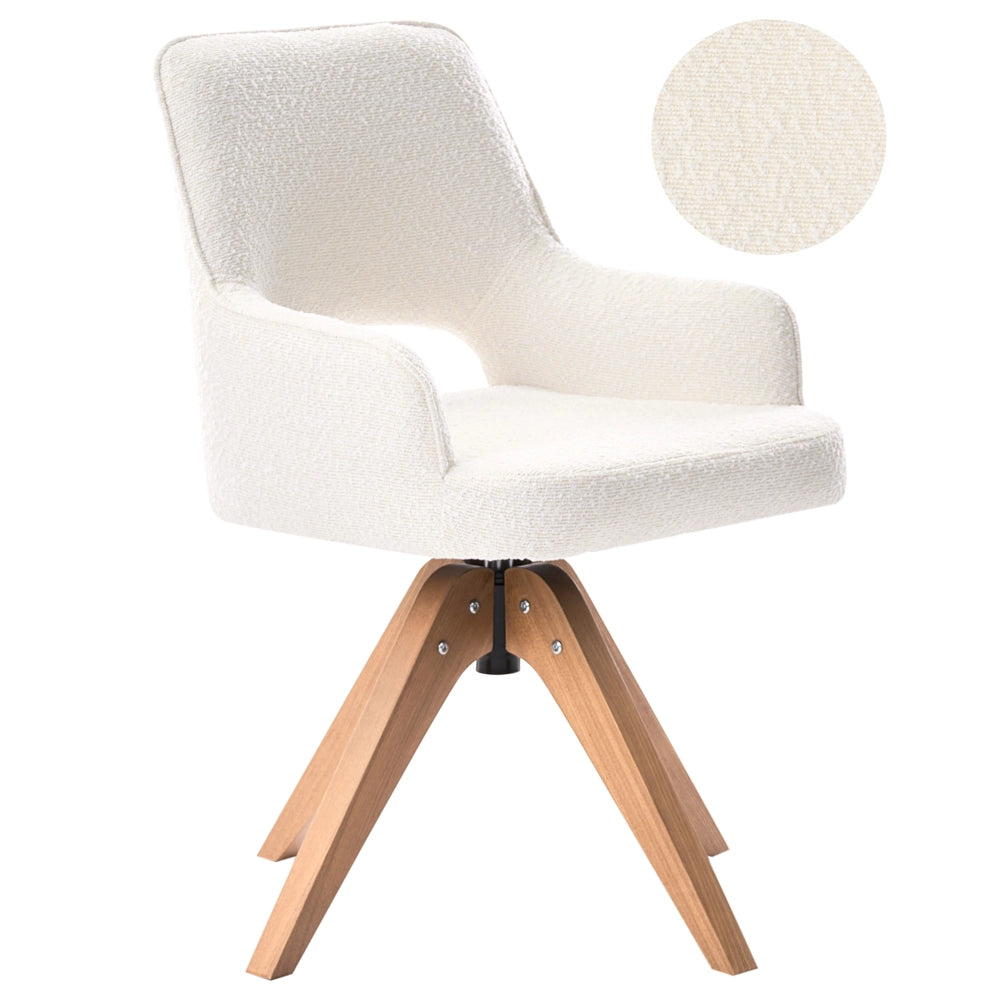 Sedia da pranzo girevole con schienale curvo in bouclè beige chiaro stile scandinavo