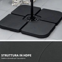 Base per Ombrellone Set 4 Pezzi in HDPE Riempibile con Acqua o Sabbia, 104x104x7.5 cm, Nera