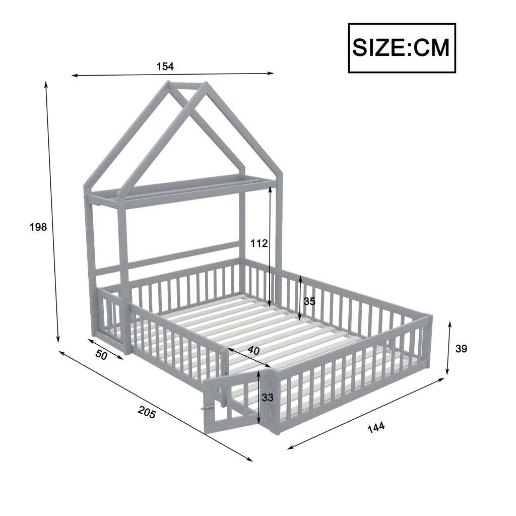 Letto per bambini grigio con funzione contenitore e rete a doghe in legno massello 140x200 cm