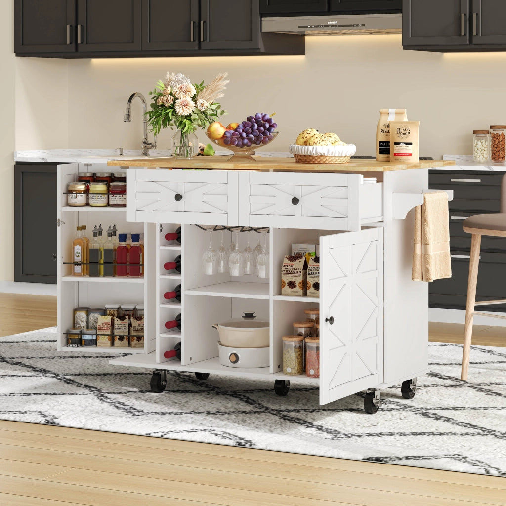 Isola Cucina con Piano Pieghevole e Ruote ¨C MINIMAL ¨C Bianco, 120x45x89 cm